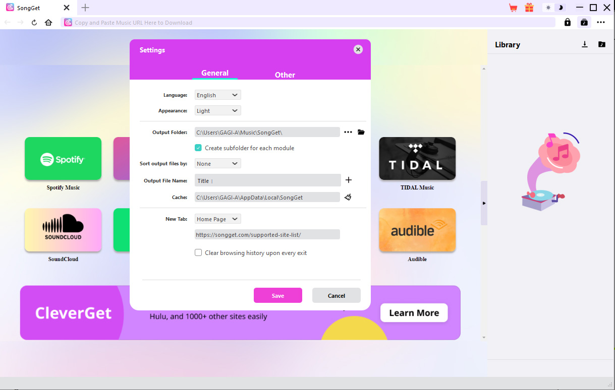 Step 1: Kick off SongGet and set download directory