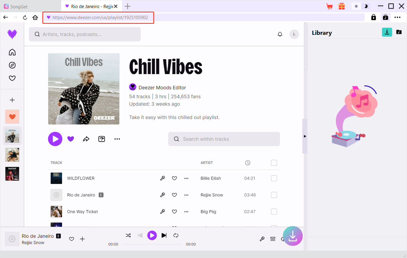 Step 2: Open Deezer.com website within SongGet and log in