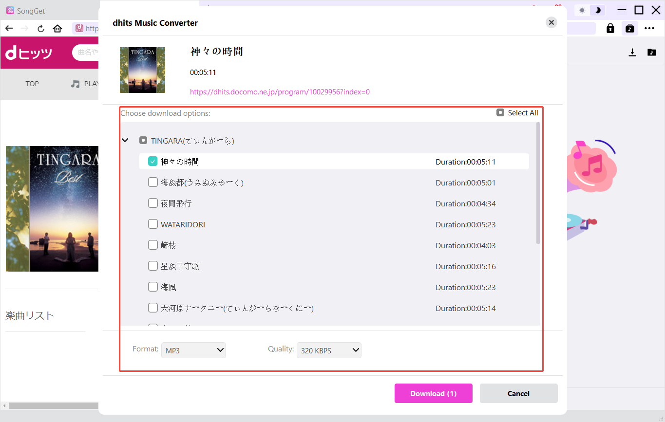 Step 3: Play target song and let SongGet parse it