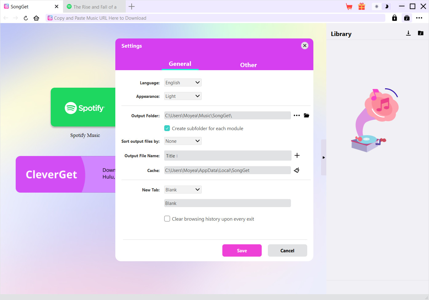 Step 1: Kick off SongGet and set download directory