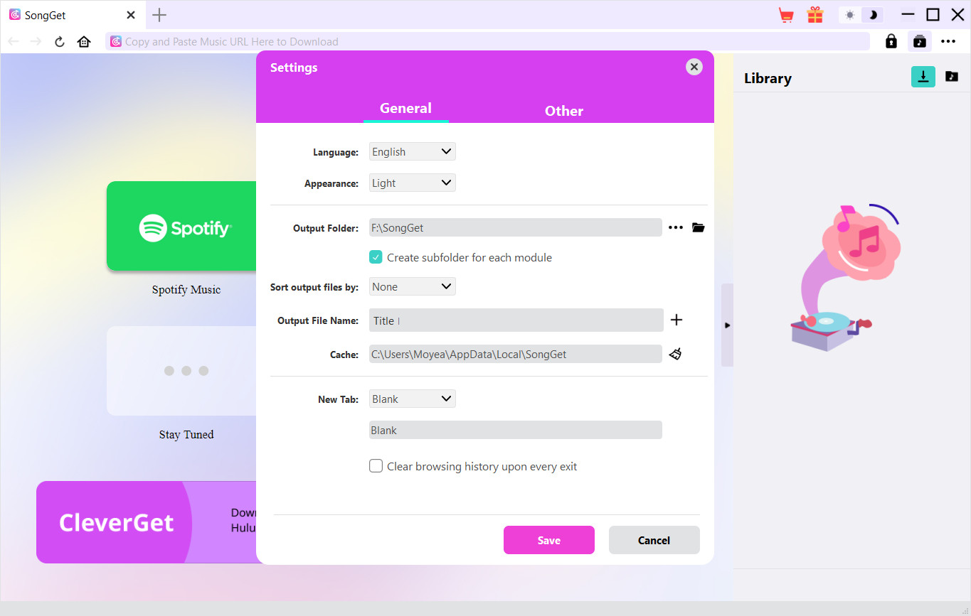 Step 1: Launch SongGet and specify a download folder