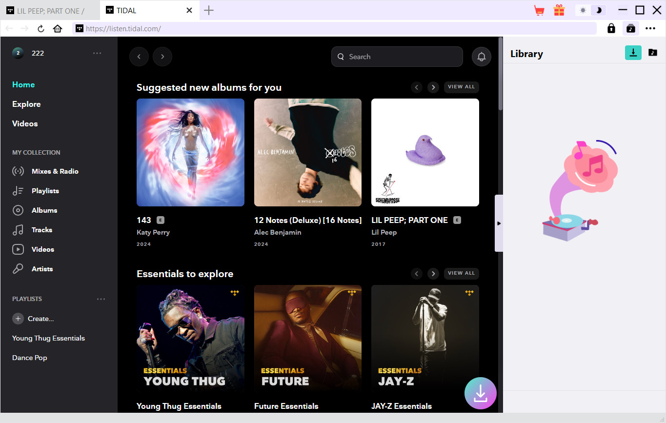 Step 2: Open listen.tidal.com with SongGet and log in