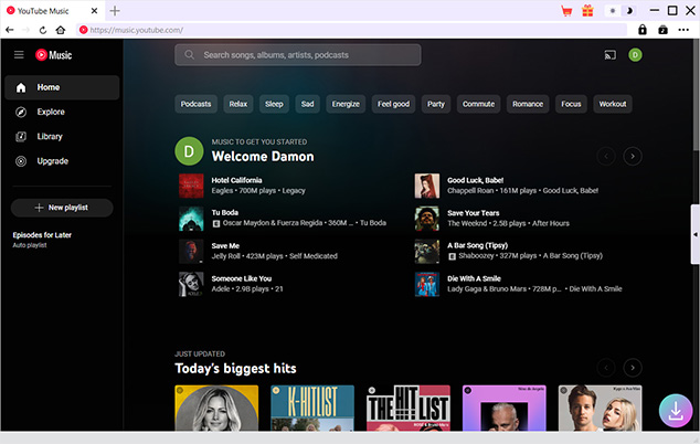 Step 2: Log into music.youtube.com within SongGet