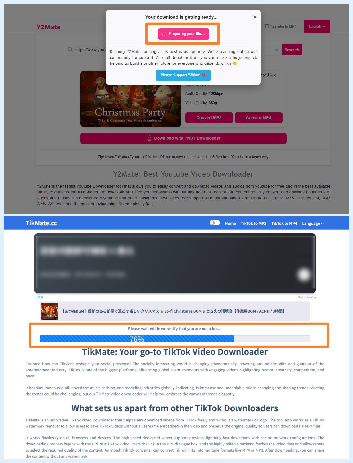 Y2Mateのポップアップ広告