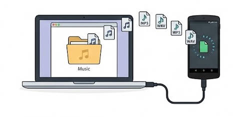 Androidのファイル転送画面とフォルダ構成図