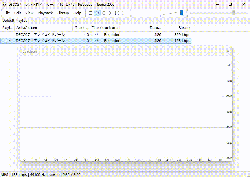 無料のMP3変換サイトで抽出したボカロ曲（128kbps）の劣化した波形データ